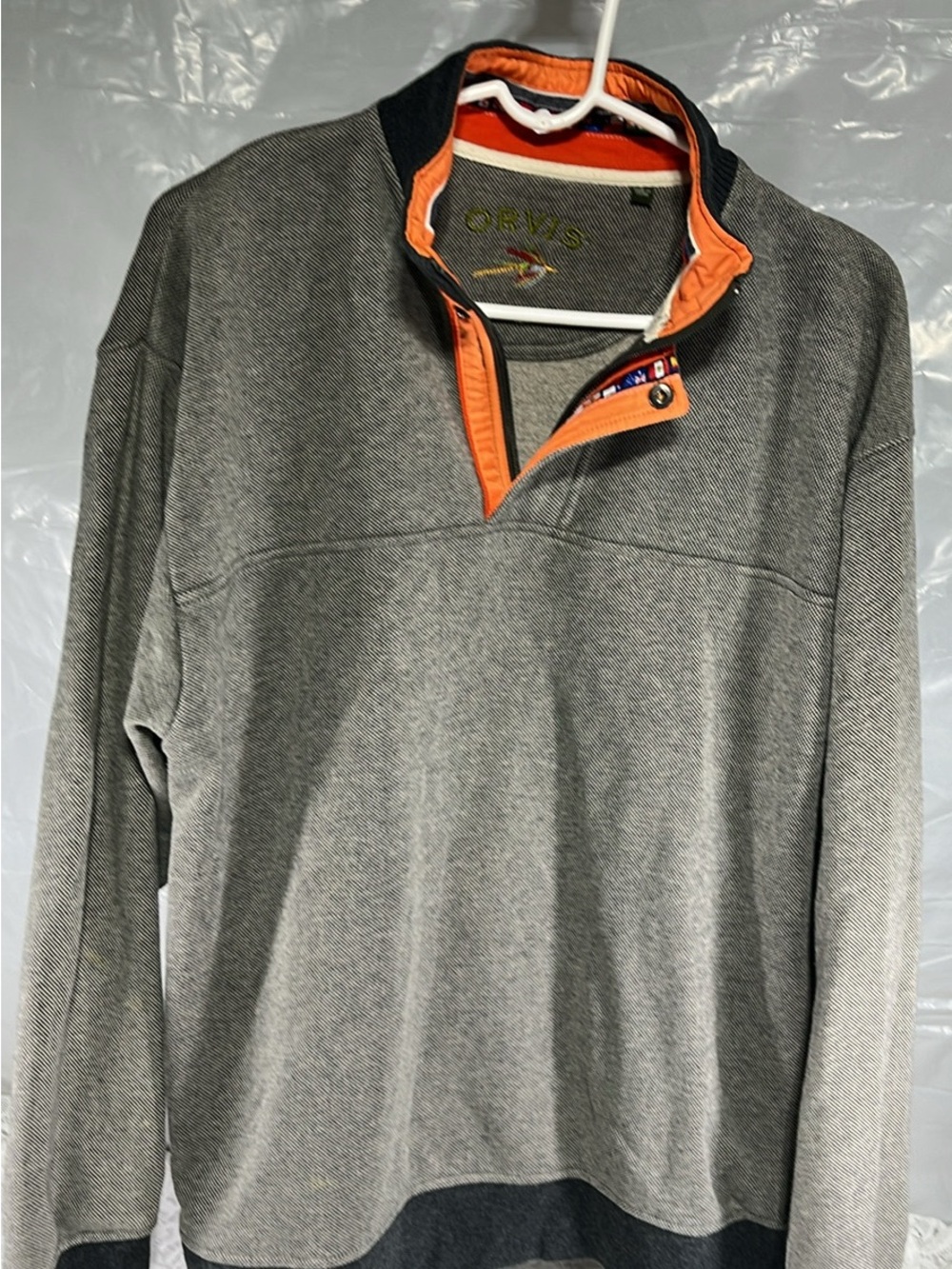 Orvis Grey Men's Quarter-Zip Pullover with Orange Trim